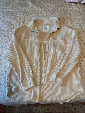 Aerie Cream Waffle-Texture Button Shirt